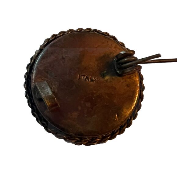 Vintage Italian Micro Mosaic Brooch Pin Floral Motif Blue Red .75” Antique - Picture 3 of 4